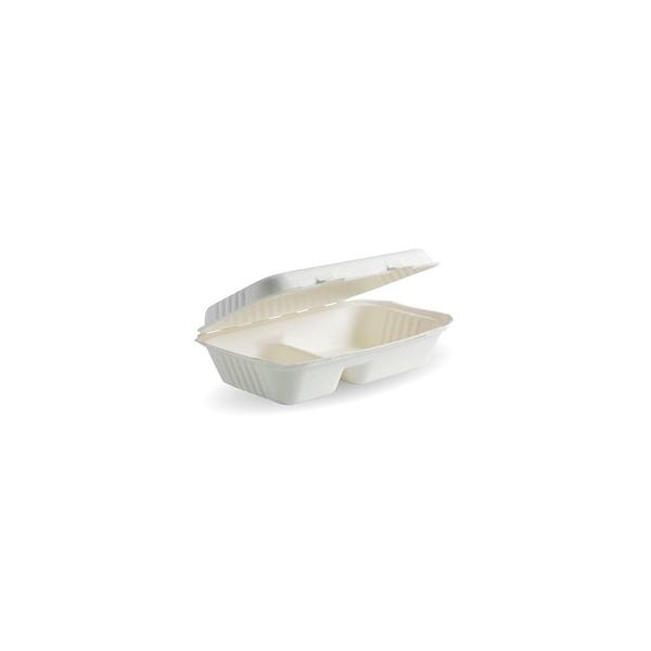 Snack Box - 2 Compartment White Sugarcane 23X15X8cm/9x6x3 Bio 125/2 