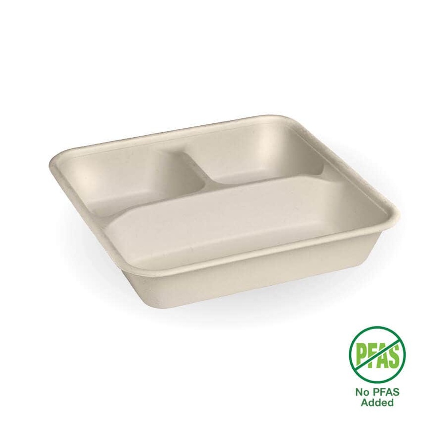 Takeaway Container Base - 3 Compartment LARGE  Sugarcane Bio 150/2