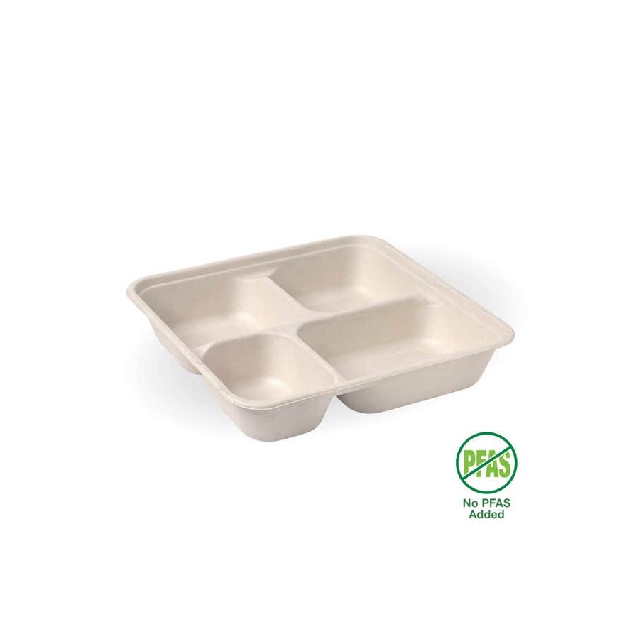 Takeaway Container Base - 4 Compartment Sugarcane Natural Bio 150/2