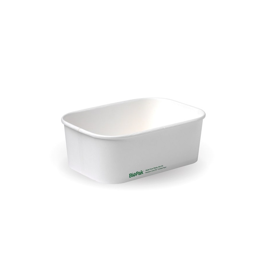 Takeaway Container Base - 750ml  Rectangle White Bio 50/6