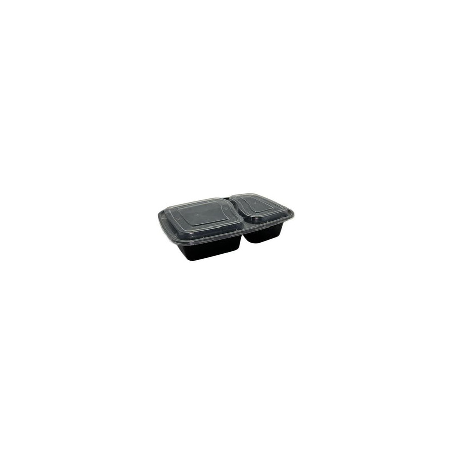 Rectangle Container - 2 Comp 800ml Black with Lid GP 150