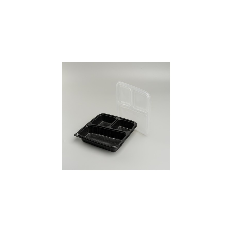 Rectangle Container - 3 Compartment 600ml Black with Lid GP 50/3