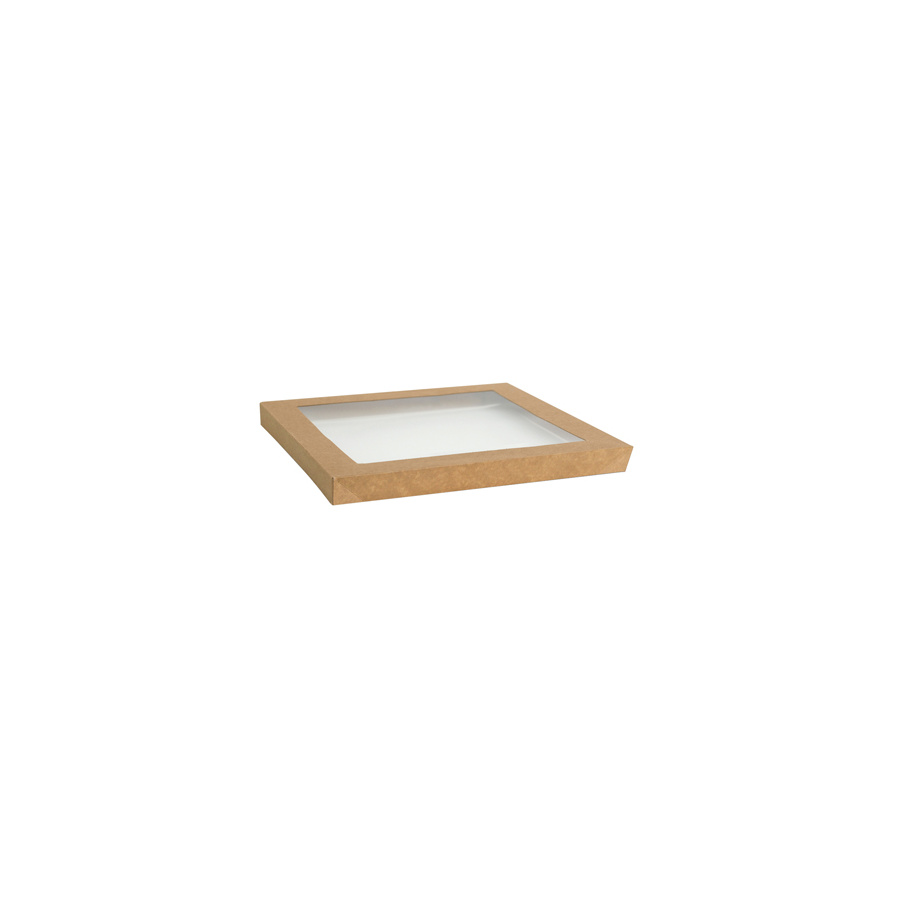 Catering Tray Lid - Medium Kraft with Window 382x275x30mm Pac 10/10