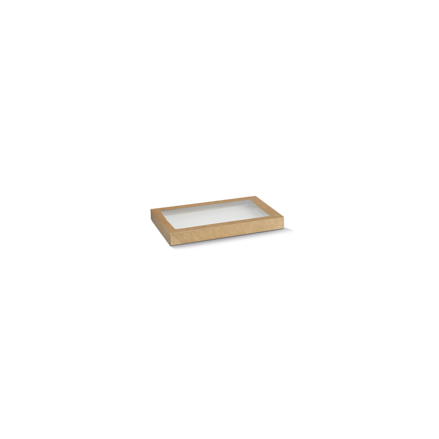 Catering Tray Lid - Small Kraft with Window 280x180x30mm Pac 10/10
